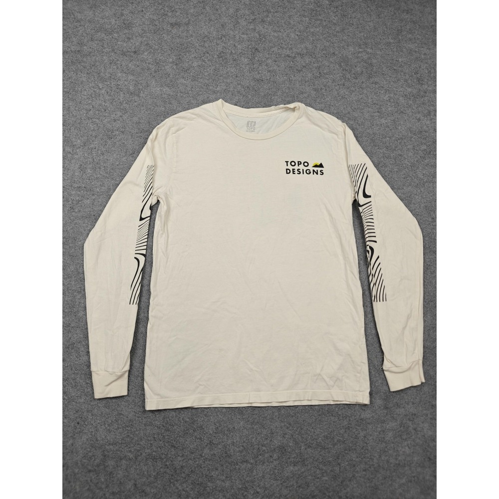 Topo Designs Shirt Mens Small White Mountain Graphic Long Sleeve Tee Outdoor